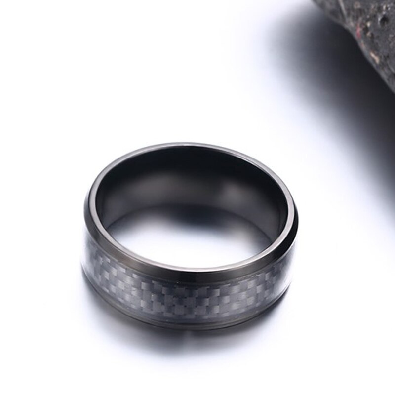 Meaeguet ringe i rustfrit stål sort kulfiber indlagt engagement bryllup herreringe smykker 8mm brede