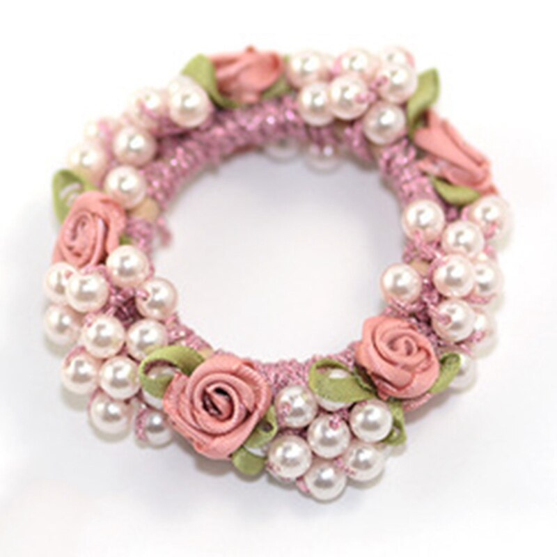 Koreanische Süße Neue Frauen Mädchen Blume Perlen Elastische Nachahmung Perlen Reize Gummi Headwear Haar Seil Zubehör: PK