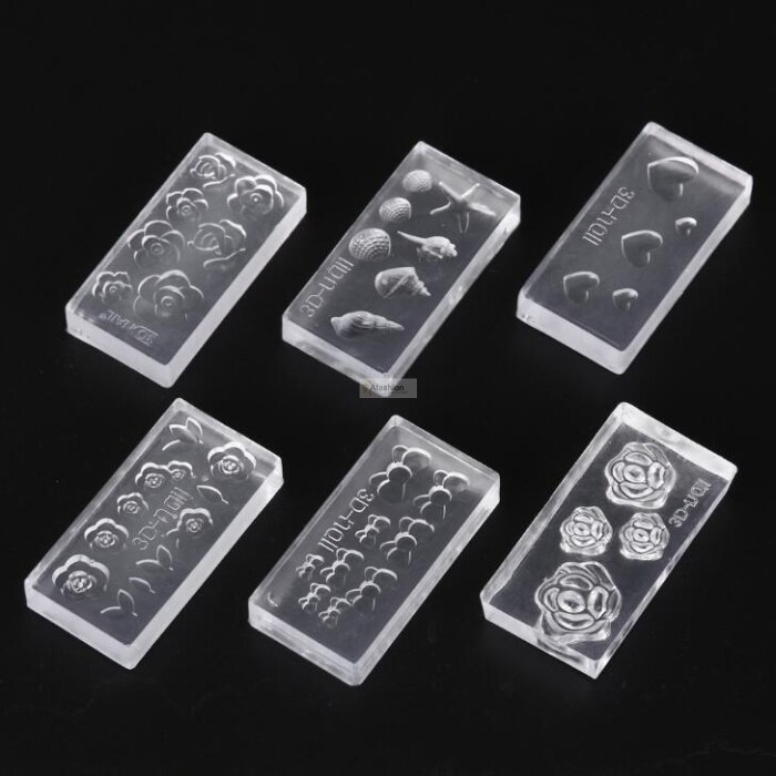 6pcs Nail Art Crystal Carving model 3D nail Silicone template Manicure Stamp Plates Mold Flower girl DIY tools