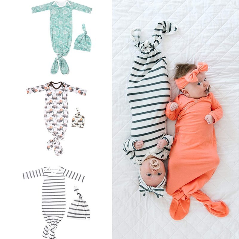 2 Stks/set Pasgeboren Baby Inbakeren Deken Kinderen Slapen Inbakeren Mousseline Wrap Hoofdband Baby Sleep Gown Baby Pyjama