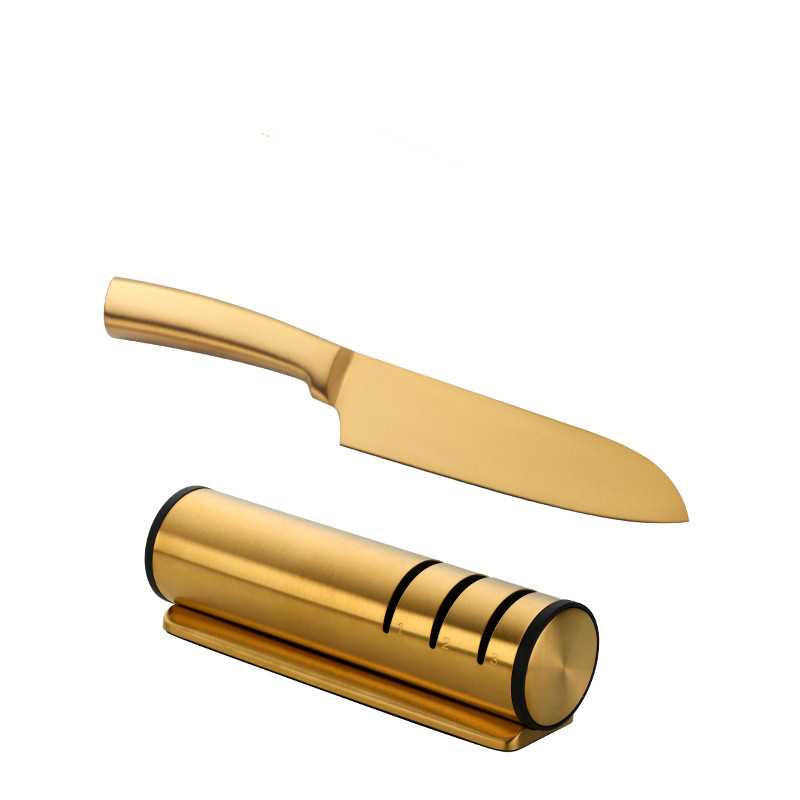 Afilador de cuchillos de cocina dorado de 3 etapas, herramienta para afilar cuchillos, piedra de afilar rápida, accesorios profesionales de Chef de acero inoxidable: YELLOW