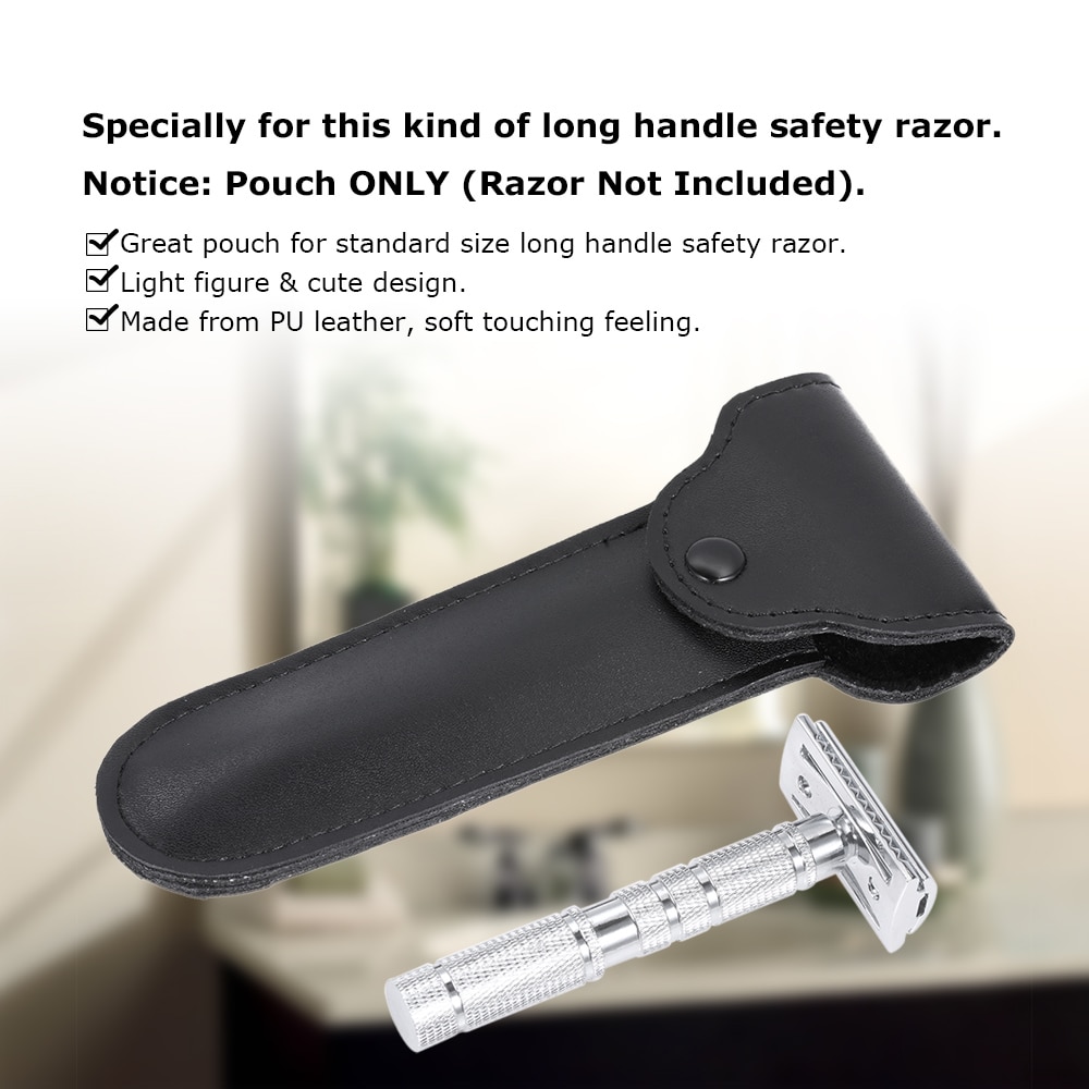 Couro do PLUTÔNIO Caso Safety Razor Double Edge Navalha Bolsa Alça Longa Linha Reta Homens Barba Barbear Navalha Titular Ferramenta Navalha Keeper ferramenta