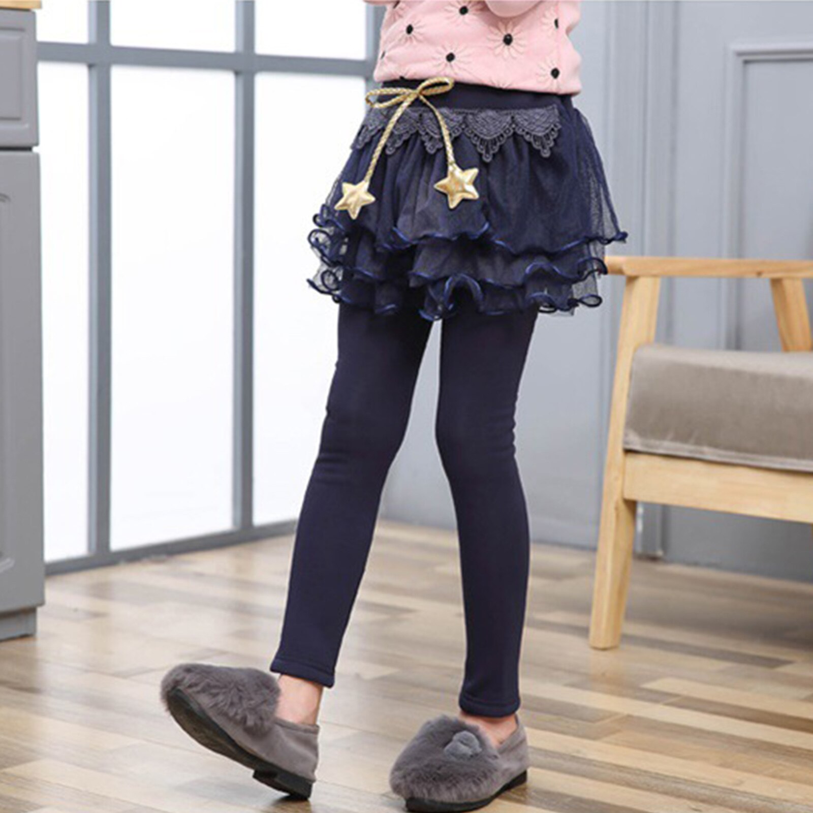 Leggings gonna 2 in 1 gonna a rete per bambini orlo e stelle pantaloni decorati Leggings in cotone gonna-pantaloni primavera autunno Leggings