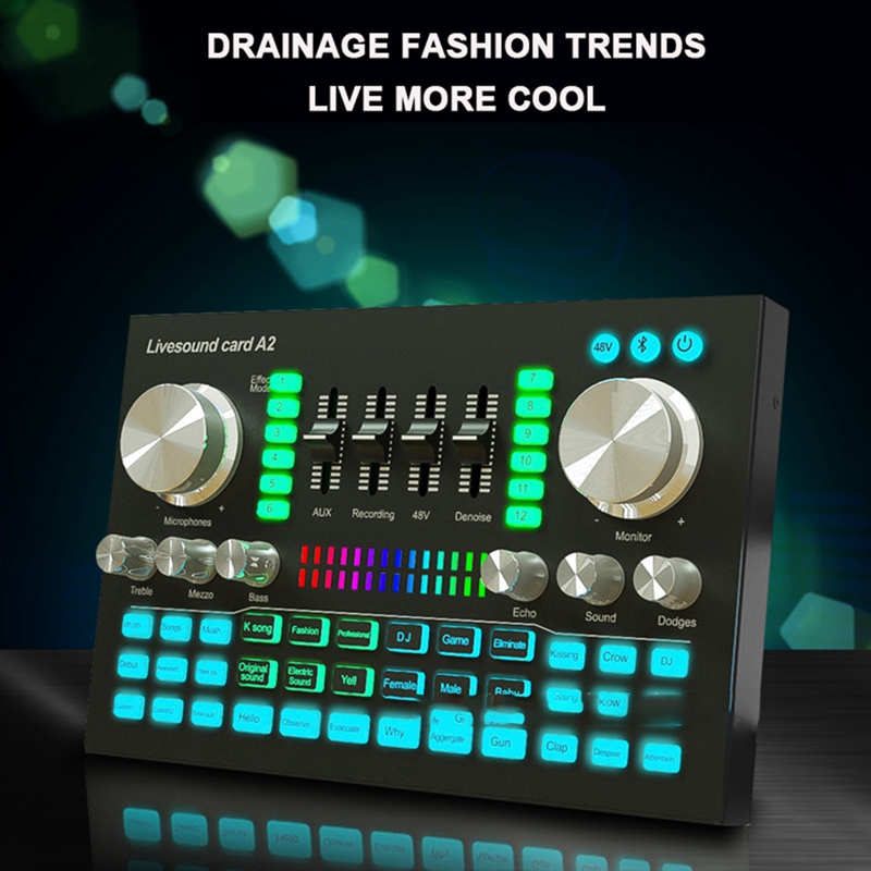 A2 Live Sound Card Portable Bluetooth Sound Card Profession Adjustable Volume Audio for Music Recording Karaoke Singing