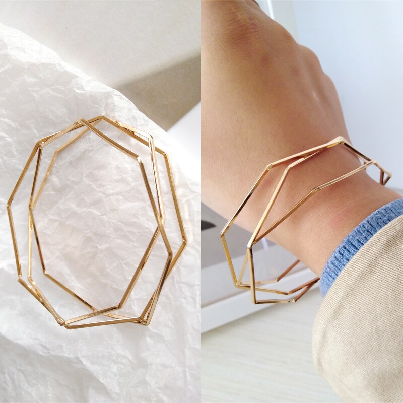 Glossy Double Layer Cross Opening Jewelry Bangle for Women Girls Party Hip Hop Punk Metal Geometric Bracelets gold