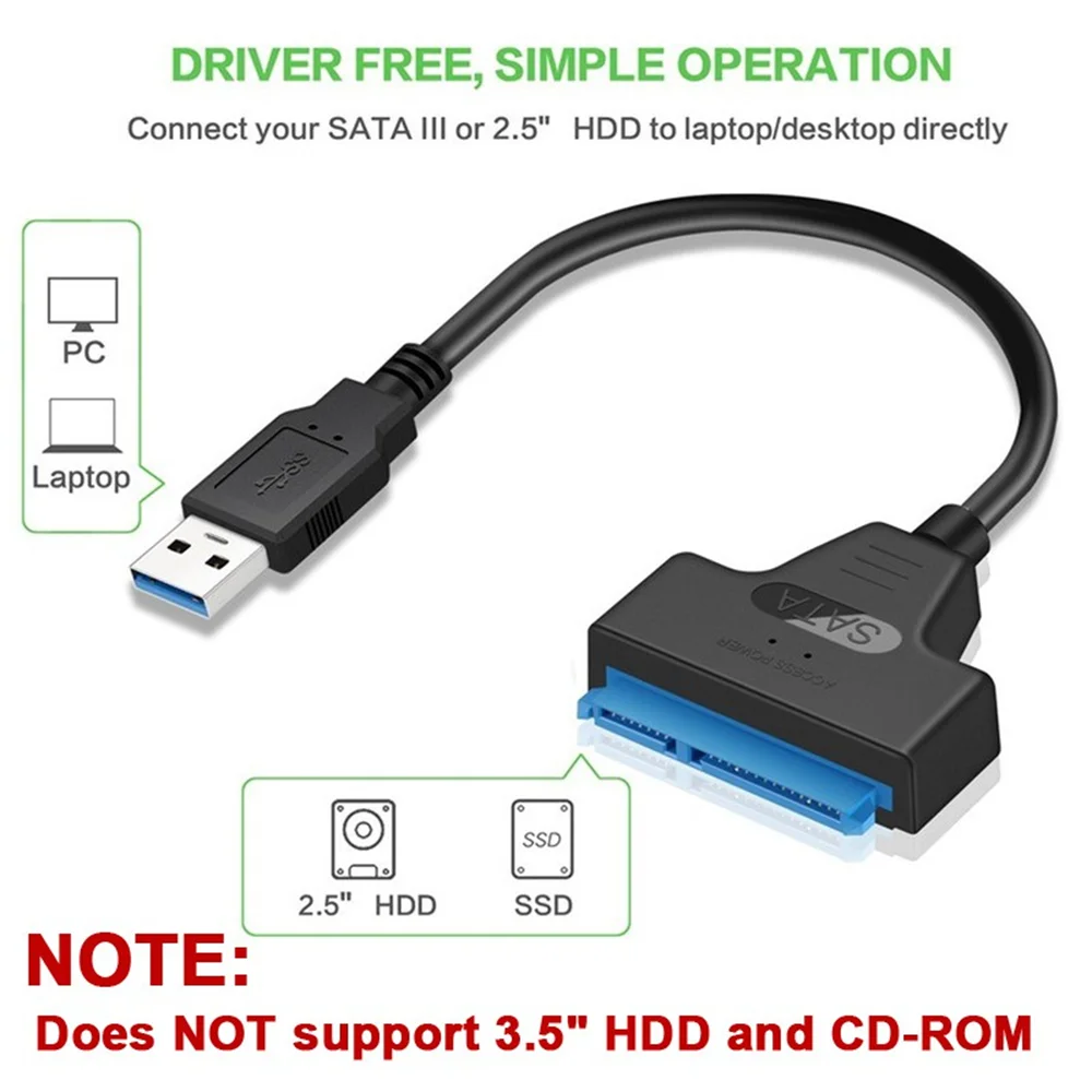 Sata til usb 3.0 / 2.0 /  type c adapterkabel op til  to 6 gbps til 2.5 tommer ekstern harddisk, ssd-harddisk, 22- bens adapter sata iii-kabel