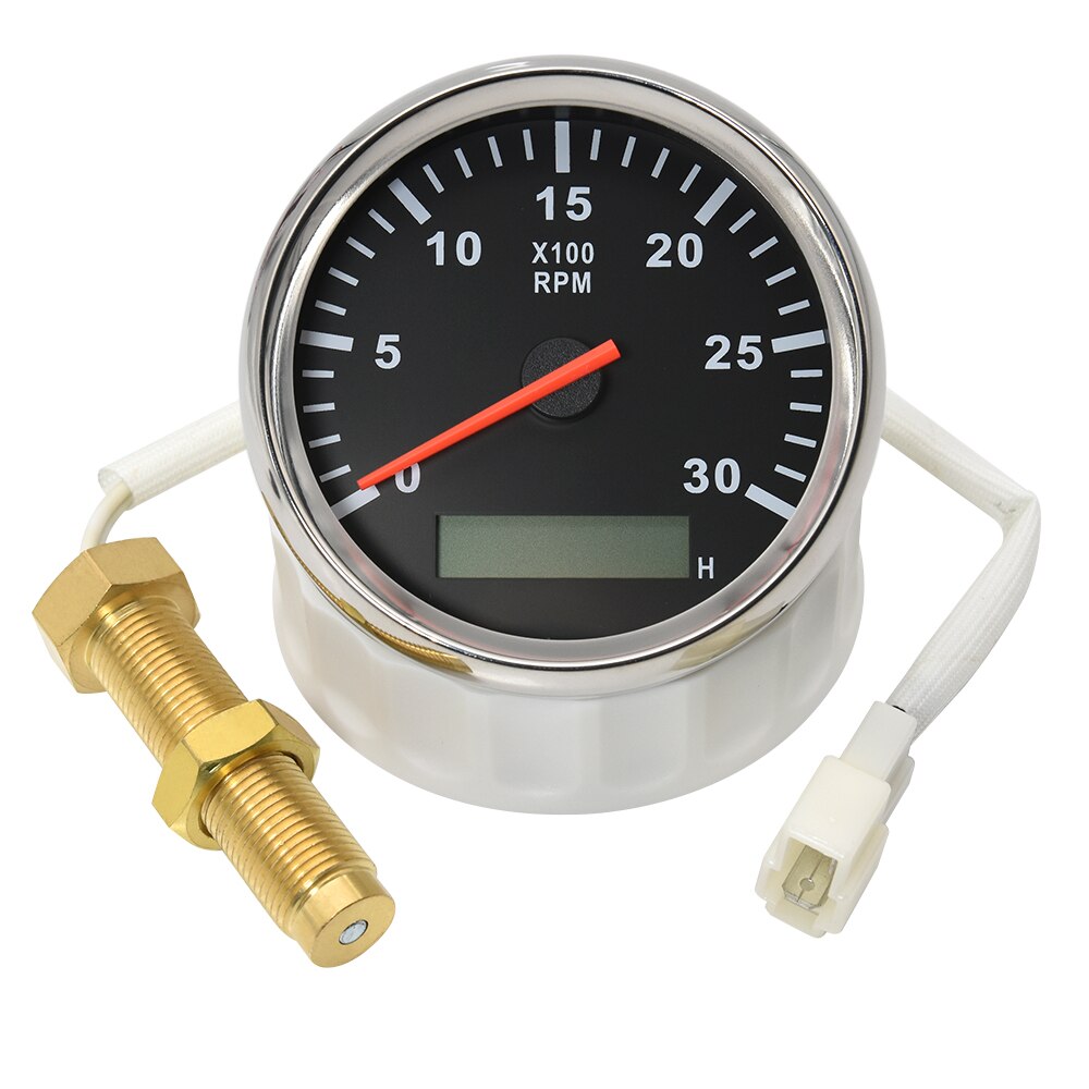 3000 RPM Tachometer Gauge Tach Sensor REV Counter with Hour Meter 85mm Gasoline Diesel 12V 24V Red LED Tacho Sensor M16 M18