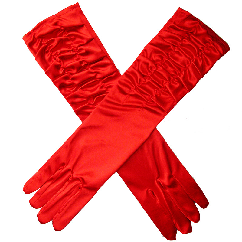 Gants longs en Satin extensible pour adulte, noir, blanc, rouge, gris, peau opéra/coude/poignet, Costume assorti pour femme: Rouge