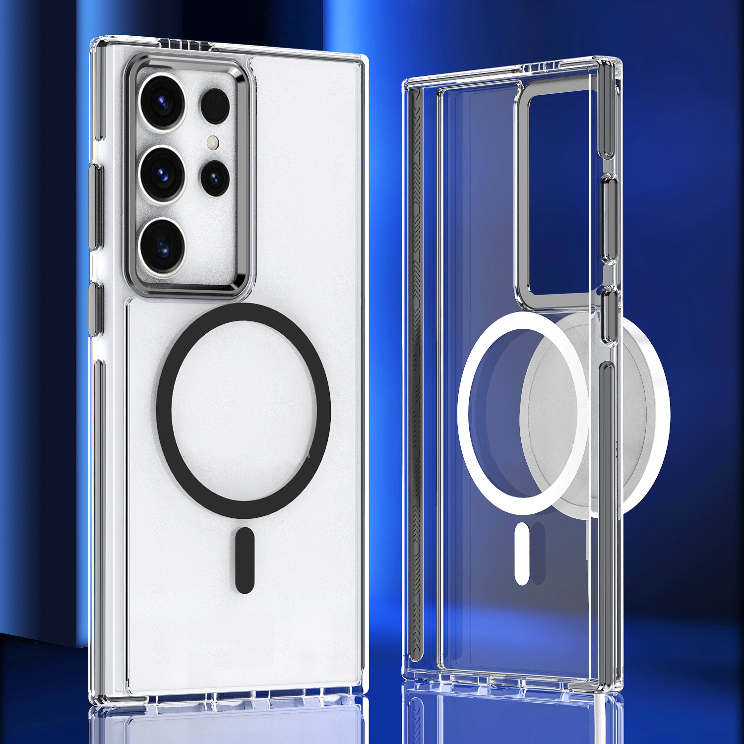 Luxus magnetische kabellose Aufladung weiches Silikon für Magsafe Fall für Samsung Galaxy S24 S23 Ultra Plus transparente Schock abdeckung: ABS / Black