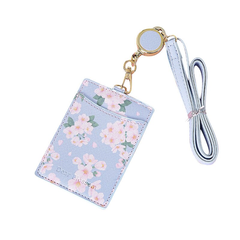 Blommor lädermärke hållare nyckelband id-kort märke namnmärke klipp rullar kontorstillbehör kawaii söt brytningsband