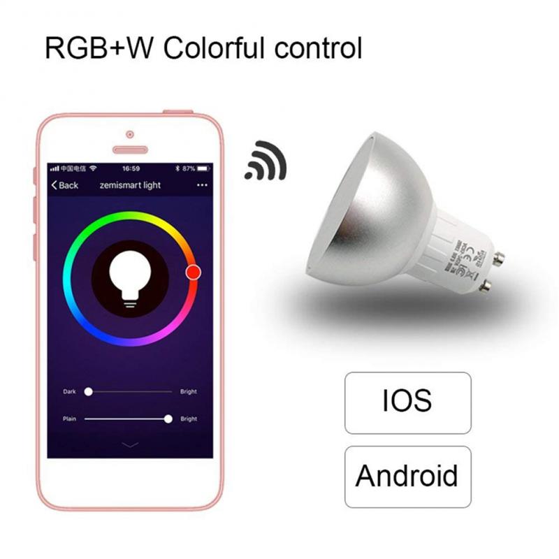 1 stk  gu10 wifi smarte led pærer rgbw 5w lamper lampada app fjernkontroll dimbare lyspærer fungerer med alexa/google/ifttt
