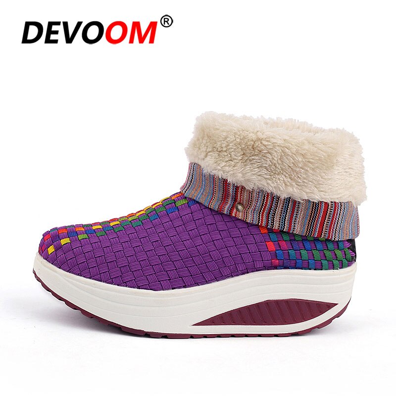 Winter High Top Swing Toning Shoes Women Warm Plush Fitness Shoes Ladies Wave Sport Slimming Shoes Wedge Sneakers Women Size 40: Purple / 6