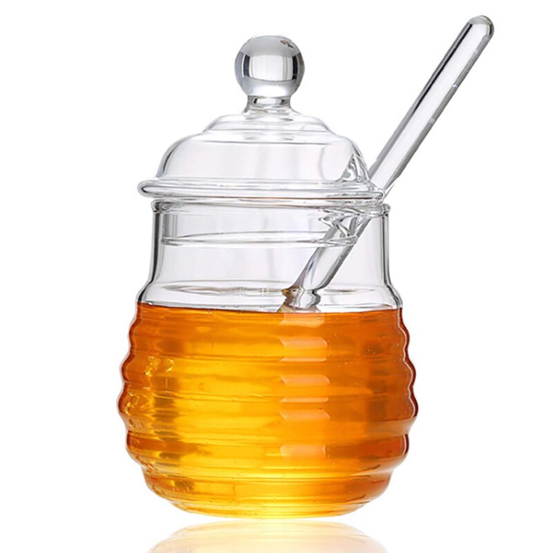 250ml Glass Honey Jar High Borosilicate Glass Honey Pot with Dipper Spoon Small Kitchen Storage Jar Container for Honey Syrup