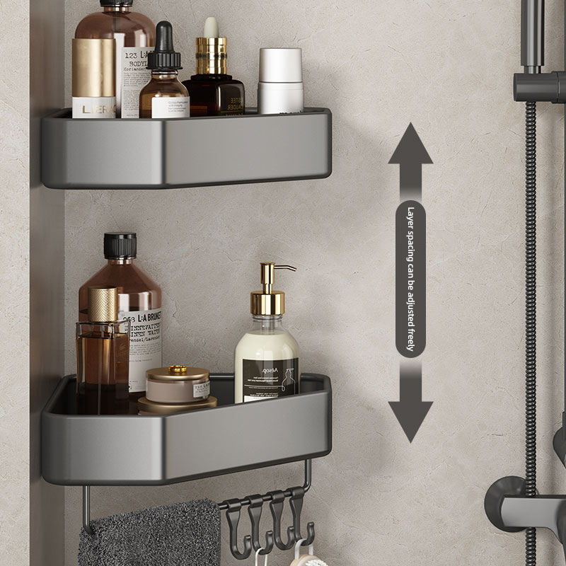 Badezimmerregal ohne Bohren, Eckraum, Aluminium-Lagerregal, Wandmontage, dreieckiger Korb, Duschraum, Aufbewahrungsorganisator FR2006