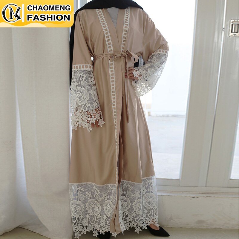 Kimono musulmán para mujer, cárdigan largo de encaje, ropa islámica, caftán árabe de Oriente Medio, Ramadán, Dubái, Abaya, novedad de