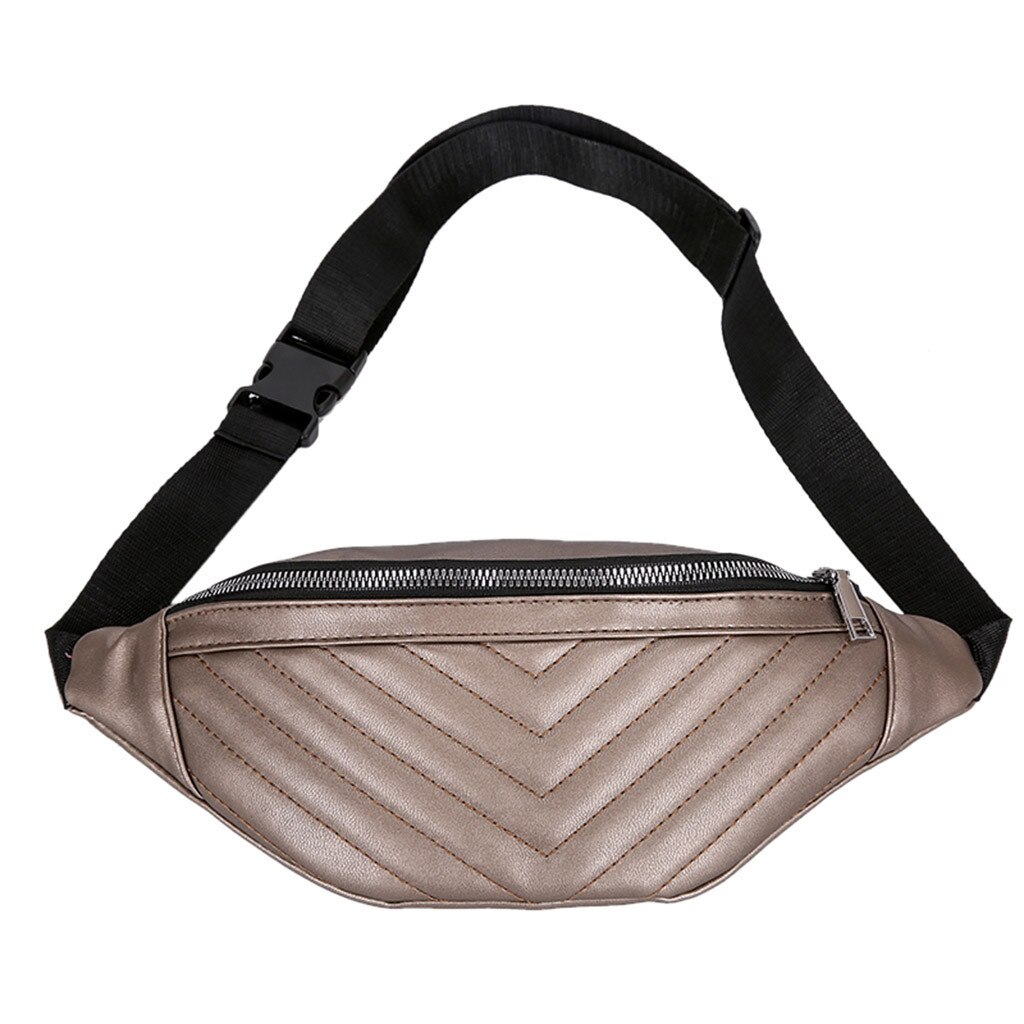 Chest Bag Women Leather Shoulder Bags Women Striped Pockets Diagonal Chest Bag Travel Versatile Zipper Messenger Bag: Gold