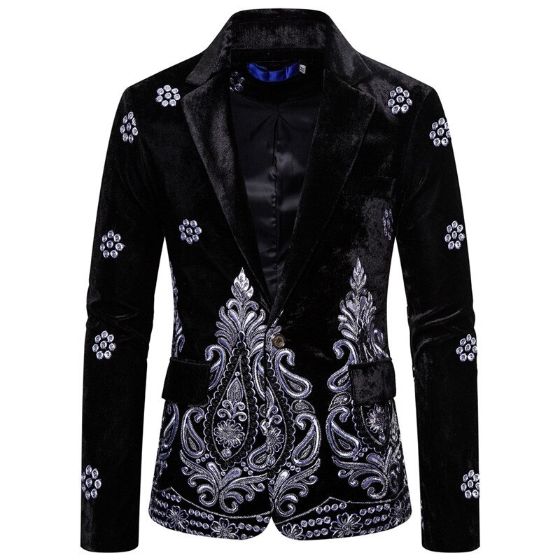 Men Shiny Sequin Blazer One Button Suit Party Jacket Dinner Prom Regular Fit Top - View #5