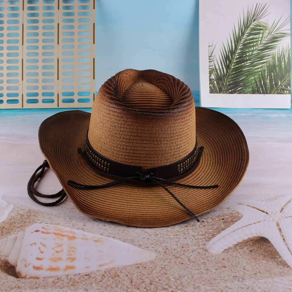 Paja de sombrero de cowboy del oeste de verano playa Playa Sol sombra gran sombrero de paja