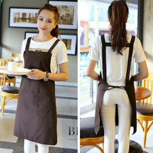 Unisex Apron Kitchen Work Garden Doble Sided two Pocket Cover Smock Pinafore Apron