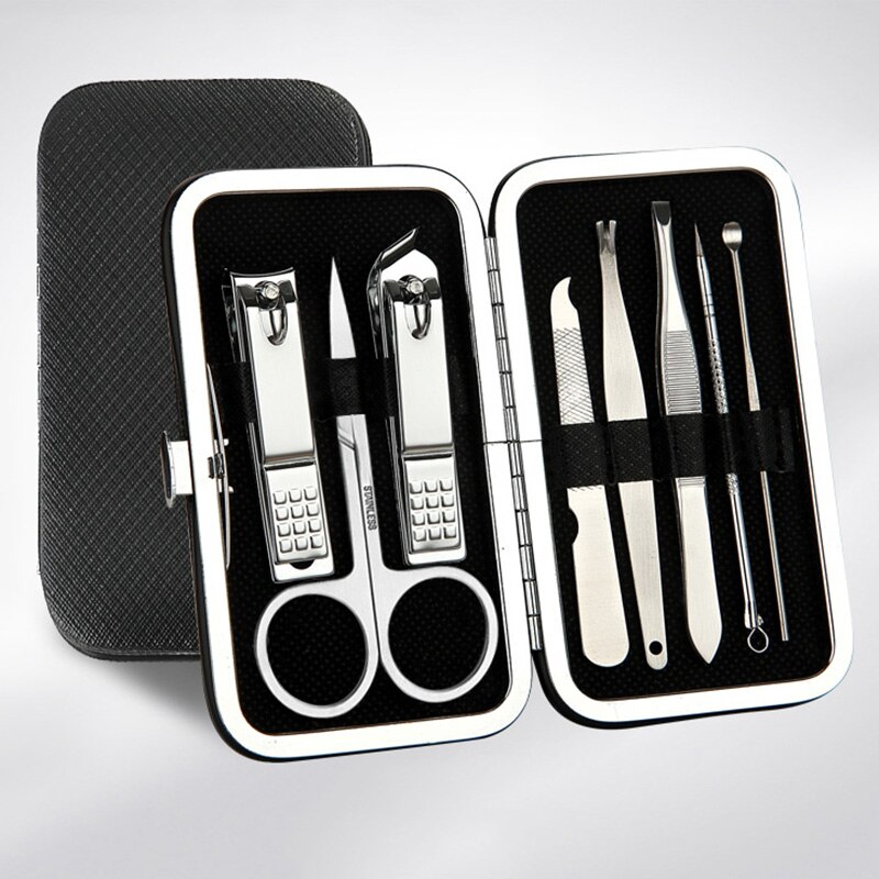 8pcs Nail Clip Set Stainless Steel Nail Scissors Clipper Cutter Trimmer Manicure Fingernail Toenail M88: Black