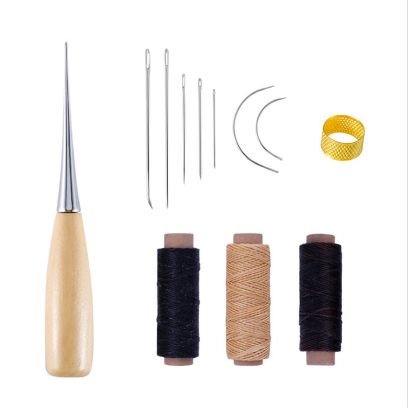 Juego de punzón de costura de cuero, herramientas de artesanía, punzón de costura, accesorios de reparación de calzado, cuero, 1 Juego: Amarillo claro