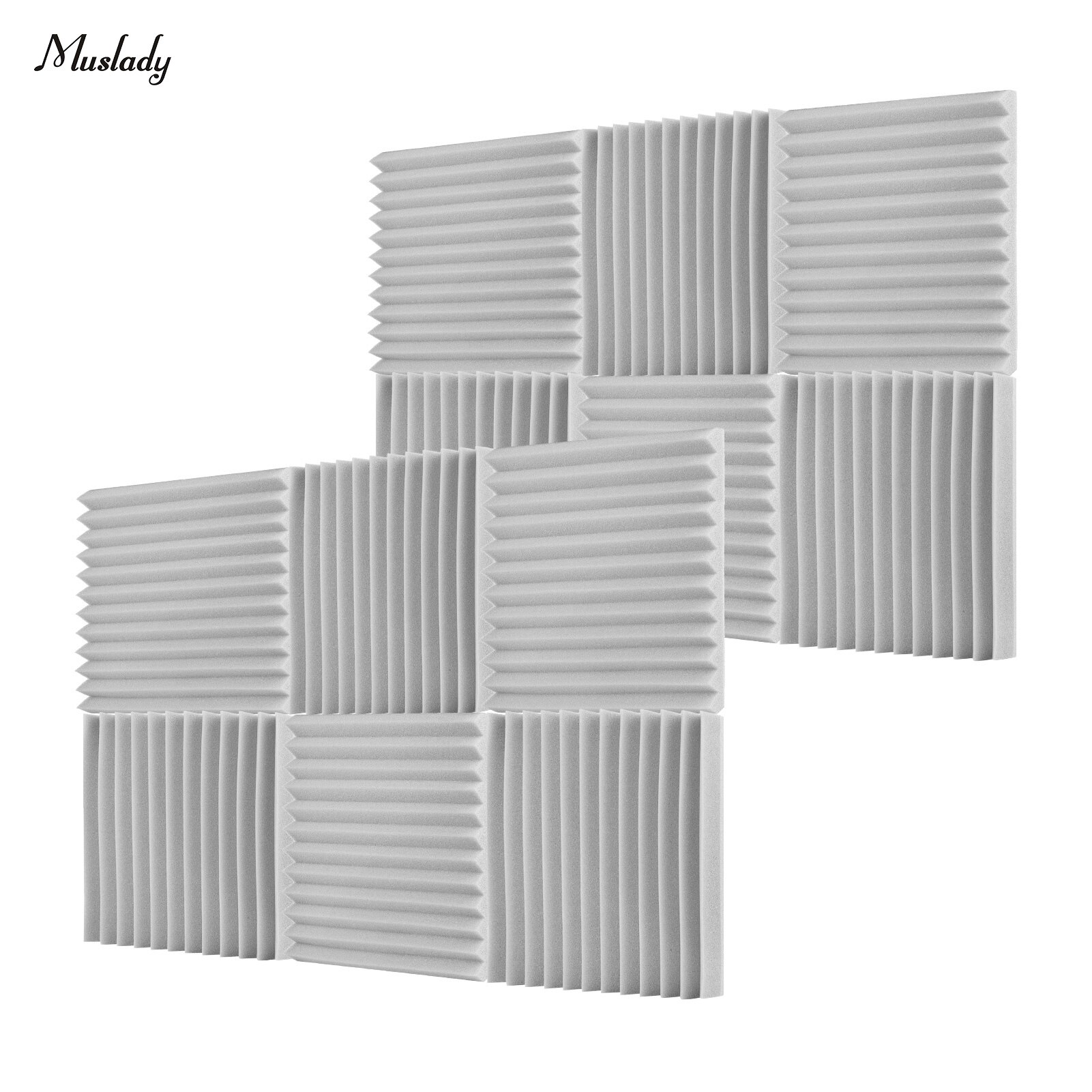 Muslady 12pcs/pack Studio Acoustic Foams Sound Insulation Absorbing Panels Soundproof Sponge 30 * 30 * 2.5cm/ 12 * 12 * 1in