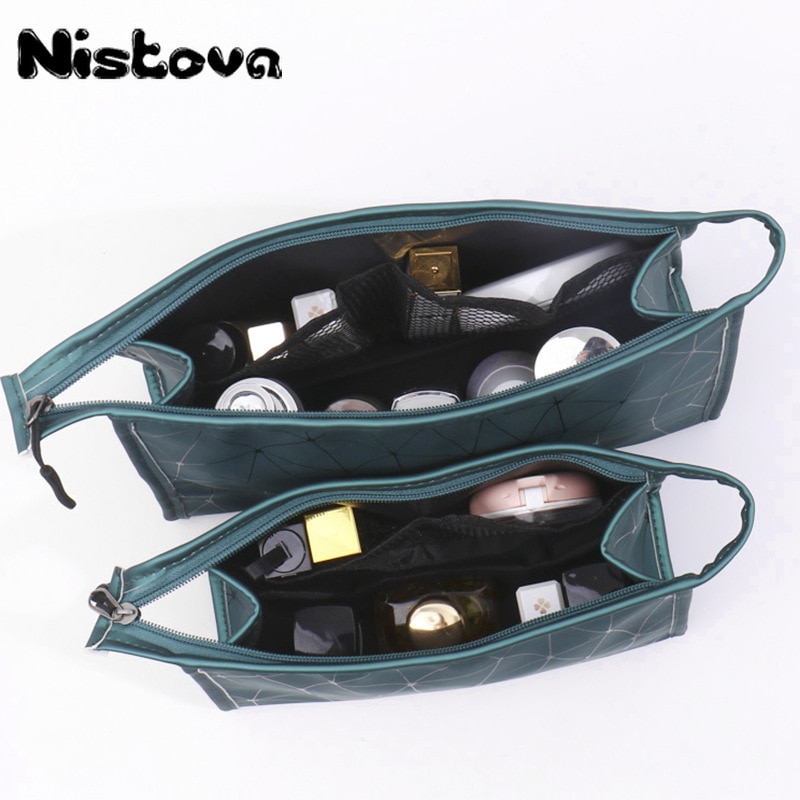 Neceser de PU con entramado de diamantes, organizador de viaje resistente al agua para mujer, estuche de útiles de maquillaje para damas, estuche de maquillaje