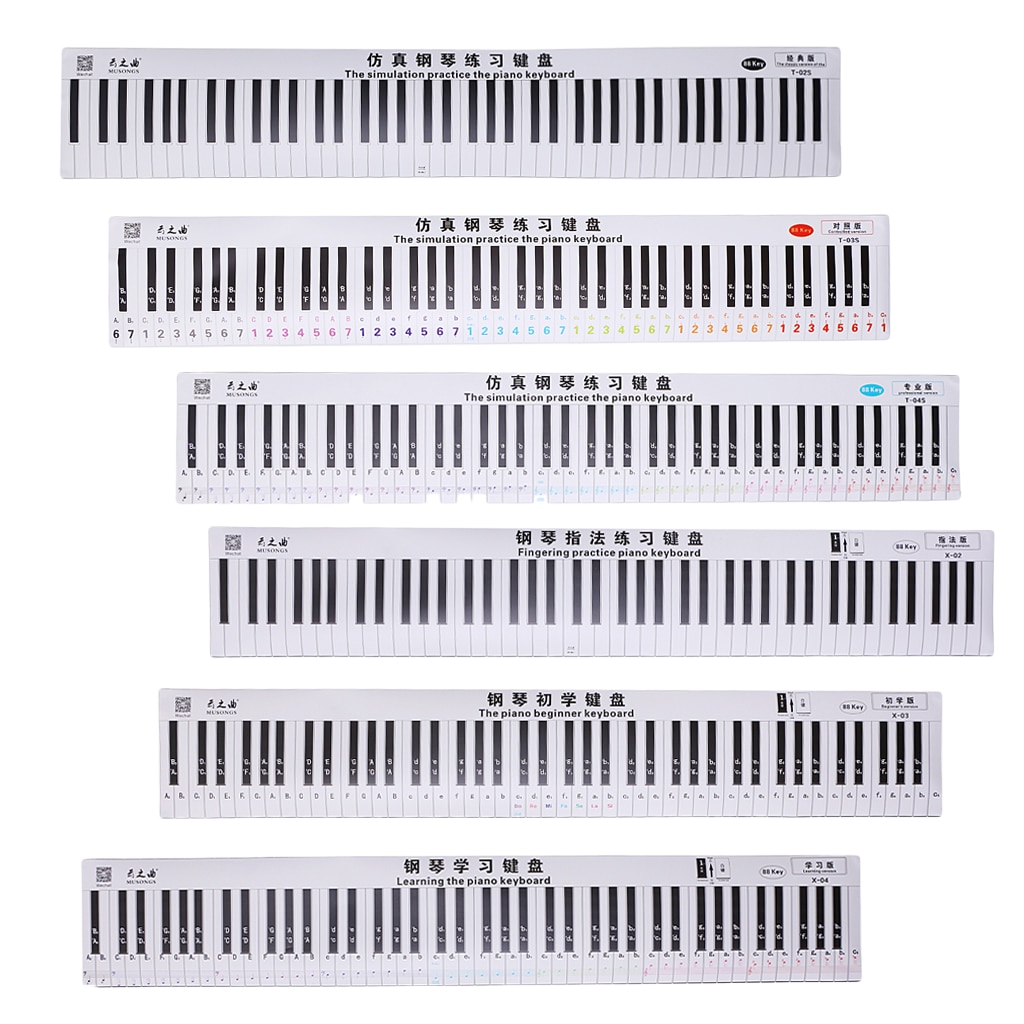 Vanntett papir anti-støv 88- tasters piano tastatur finger øvelse guide undervisningshjelp for student nybegynner barn piano tastatur