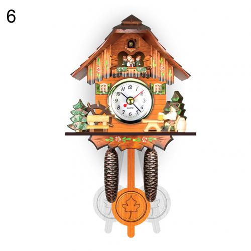 Reloj de cuco de resina 3D hecho a mano de madera antigua nórdica, colgante de pared, llamada de pájaro, campana de tiempo, cronometraje, oscilación automática para niños Roo: 6