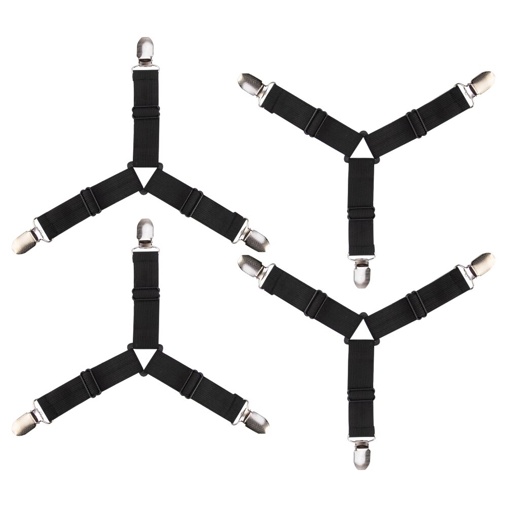 Lot de 4 pinces à suspendre, cordon, crochet, boucle, fermoirs, élastiques réglables, housse de matelas, couvertures, attaches, clips pour draps de lit: Noir