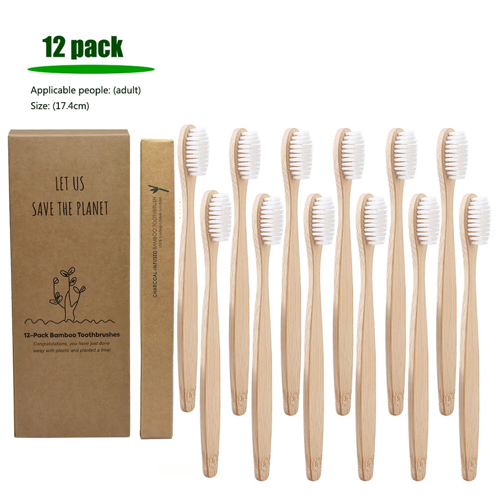 12pcs Natural Bamboo Handle hard Toothbrush Oral Care Eco-friendly Tooth Teeth Rainbow Bristles Brushes Travel Toothbrush: Ivory