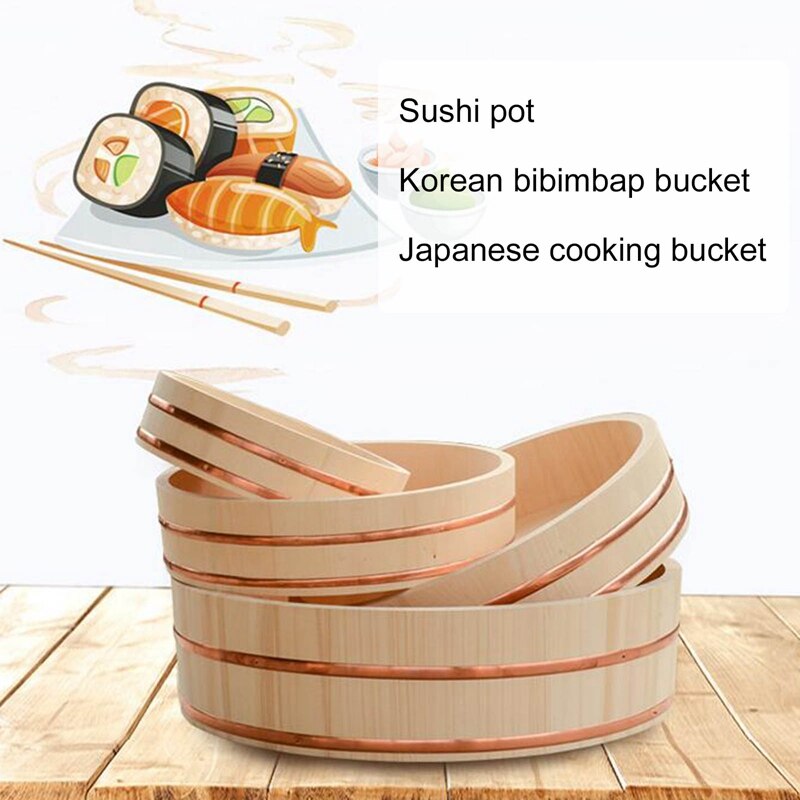 1Pcs 6 Maten Keuken Sushi Emmer Houten Koreaanse Bibimbap Emmer Sushi Kom Japanse Keuken Houten Emmer