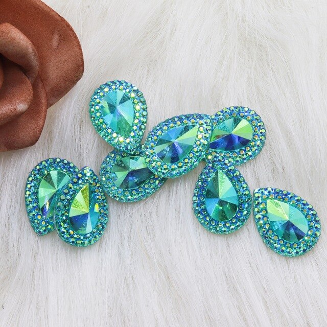 Gema de cristal con forma de gota brillante y colorida, pedrería de resina plana de 13x18mm para costura, apliques artesanales de boda, 25 uds.: Lake blue
