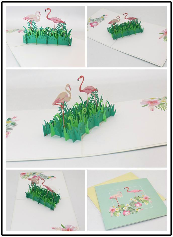 3d flamingo fødselsdag pop op kort festival fest lykønskningskort taksigelse velsignelse kort postkort invitation kort