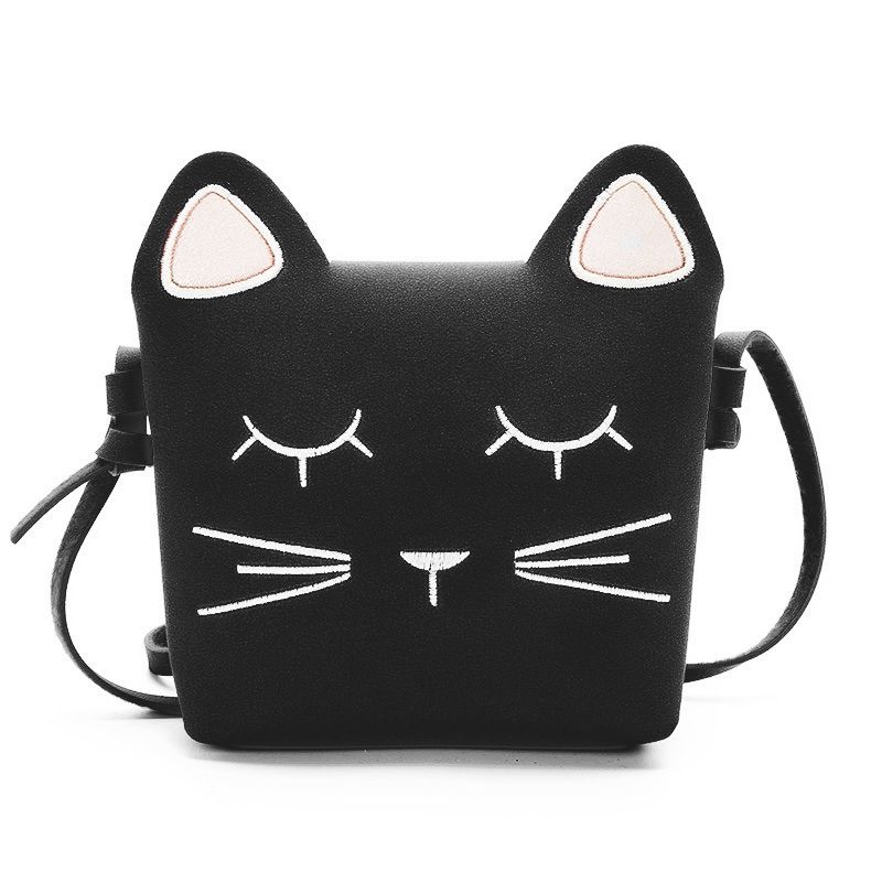Leuke Kat Meisjes Purse handtas Kinderen Kid Cross-body schoudertas Kerstcadeau, zwart