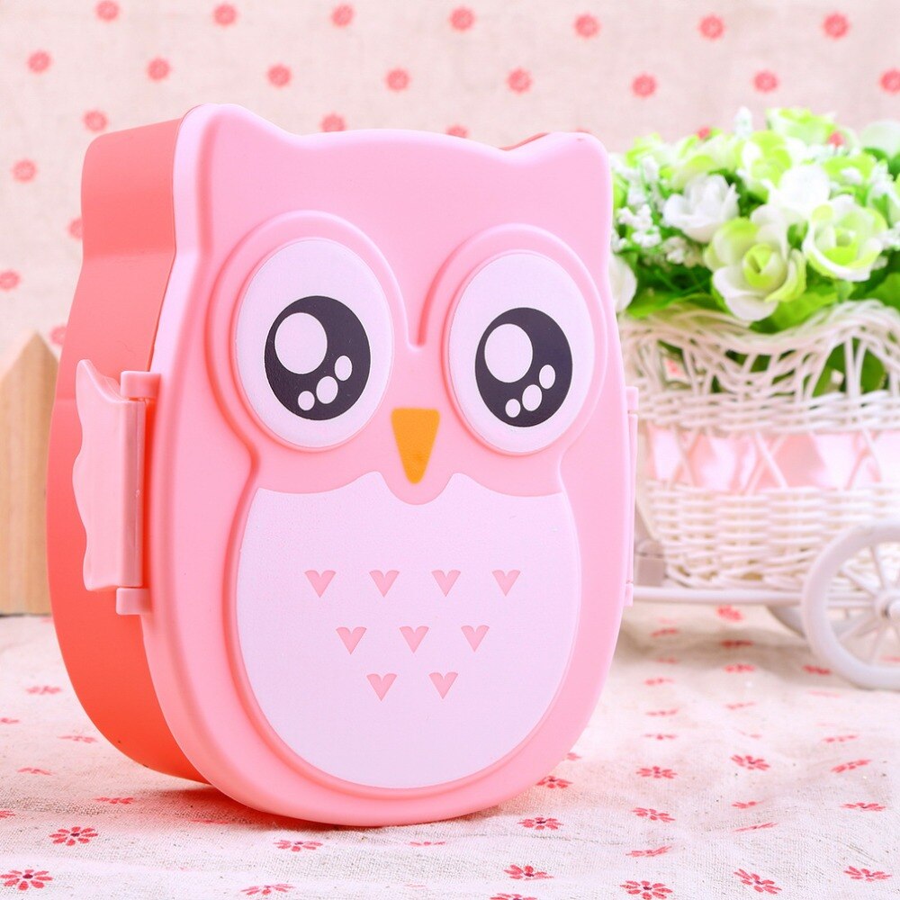 Caja de comida de búho de colores Kawaii, recipiente tipo Bento para horno microondas, vajilla, de cumpleaños para niños, caja de almacenamiento de alimentos para bebés: Pink