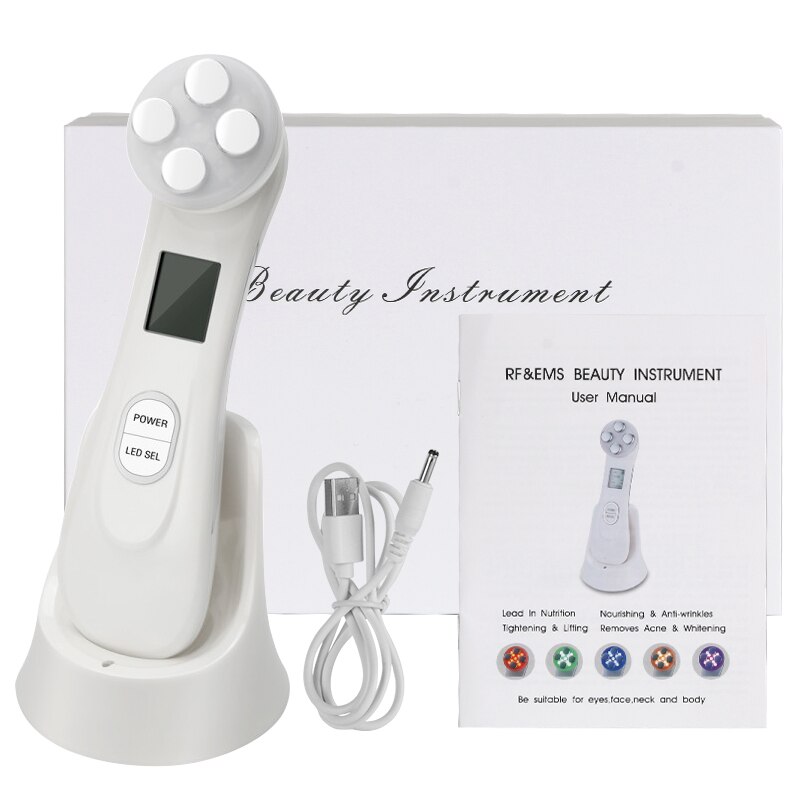 Mesoterapia electroporación LED terapia de luz de fotones RF EMS rejuvenecimiento de la piel máquina de belleza de masaje para estiramiento facial: White With Box