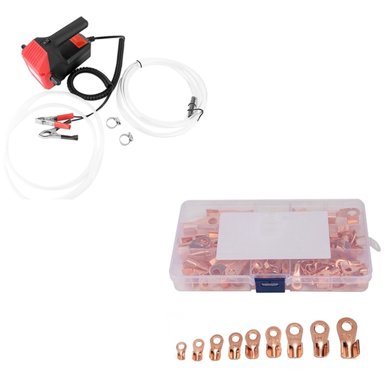 1set 12V 60W Oil Fluid Oil Sump Extractor Electric Engine Oil & 140x Battery Cable Copper Open Barrel Ring Lug Terminals