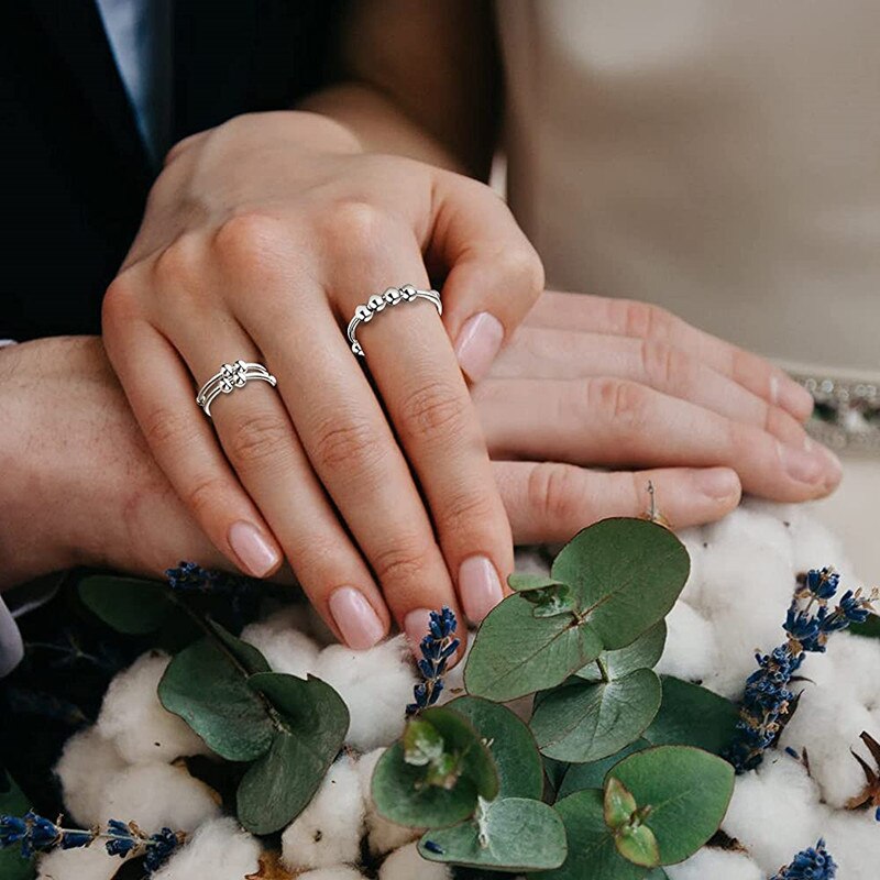 Beads Rings Rotate Freely for Women Men Anti Stress Anxiety Ring Single Coil Antistress Spiral Beads Rotate Stress Relief Toy