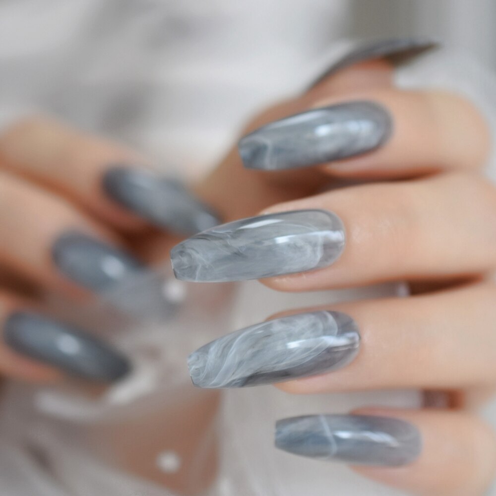 Faux Ongles en marbre, pré-conçus, pré-conçus, Ongles de luxe Extra longs en forme de cercueil, accessoires de décoration pour fêtes et mariage: L5279