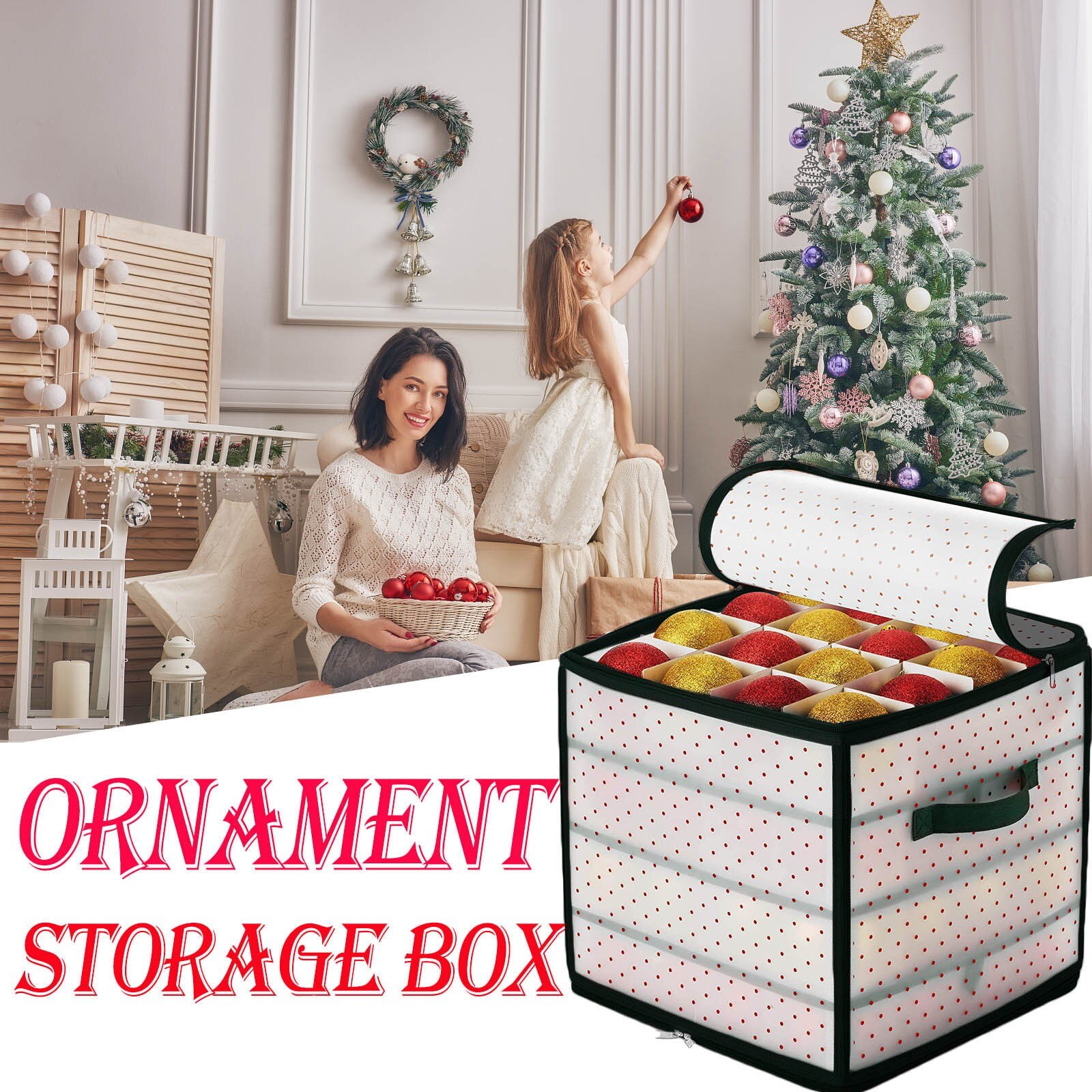 64 Baubles Storage Box Christmas Balls Organiser 64 Bauble Xmas Tree Decoration Storage Bags With Lid Transparent Bag D08