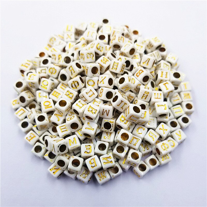 100 stks/partij Voor Ketting Armband DIY Losse Kralen Russische Brief Flat/Vierkante Acryl