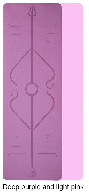 Tpe-yogamatte mit rutschfester oberfläche, positionslinien für fitness, gymnastik und pilates, inklusive yogamattentasche, 2 farben: Dunkelviolett hellrosa