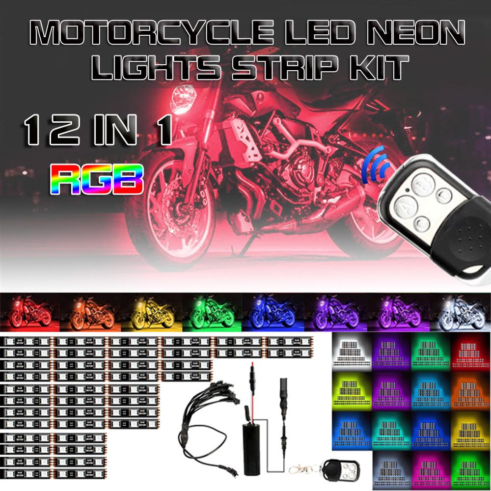 12 Stuks Motorcycle Led Neon Strip Rgb Lamp 15-Kleuren Afstandsbediening Onder Glow Led Auto Decoratieve Licht strip Kit