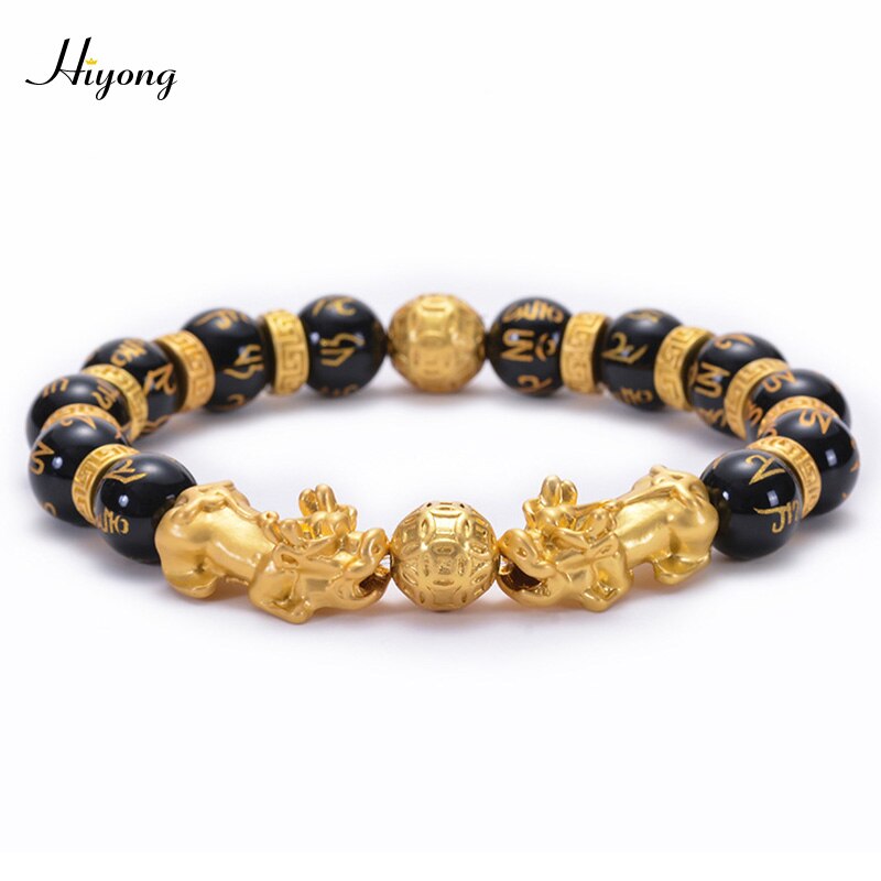 Feng shui preto obsidian grânulos pulseira de alta qualidade pixiu riqueza pulseiras para homens charme buda liga jóias: Pixiu Bracelet13