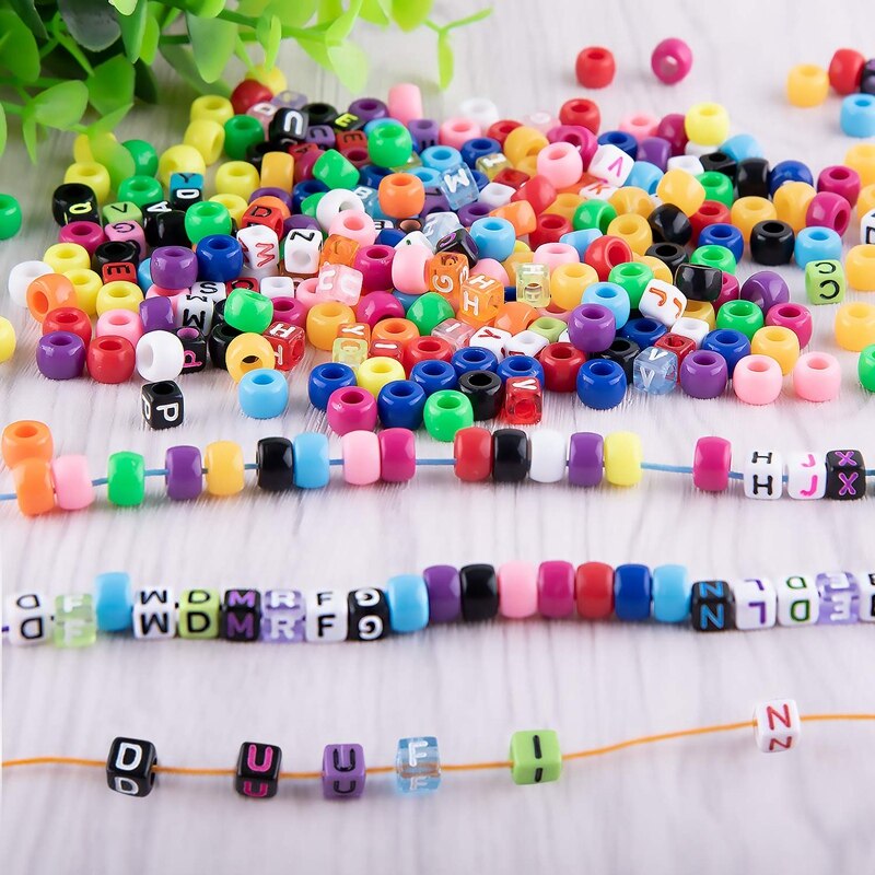 1000 Stuks Armband Maken Kralen Abc Kralen Pony Beads Letter Alfabet Kralen Met 8 Rolls Kleurrijke Elastische Armband String Voor J