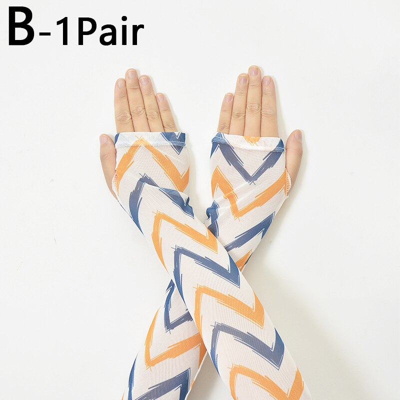 Mangas de protección solar con estampado Floral para mujer, manguitos finos de manga larga, transpirables, calentadores de brazos para conducir, ciclismo, Verano: B