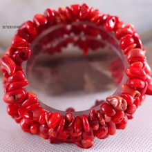 without tags Jewelry Stretch Weave Natural Red Sea Coral Bracelet 7" 1Pcs RH047