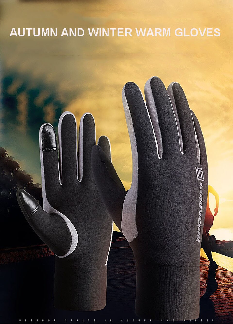 Sorte vinter varme handsker vindtætte koldt vejr handsker tykke varme vanter touch screen handsker med skridsikker