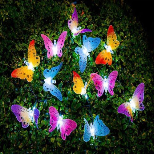 Officiële 12 Led Zonne-energie Butterfly Glasvezel Fairy String Outdoor Tuinverlichting